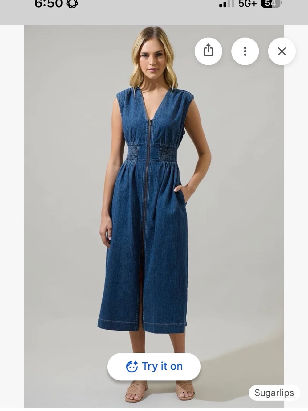 Sugarlips Blue Sleeveless Zip-Front Denim Midi/Maxi Dress